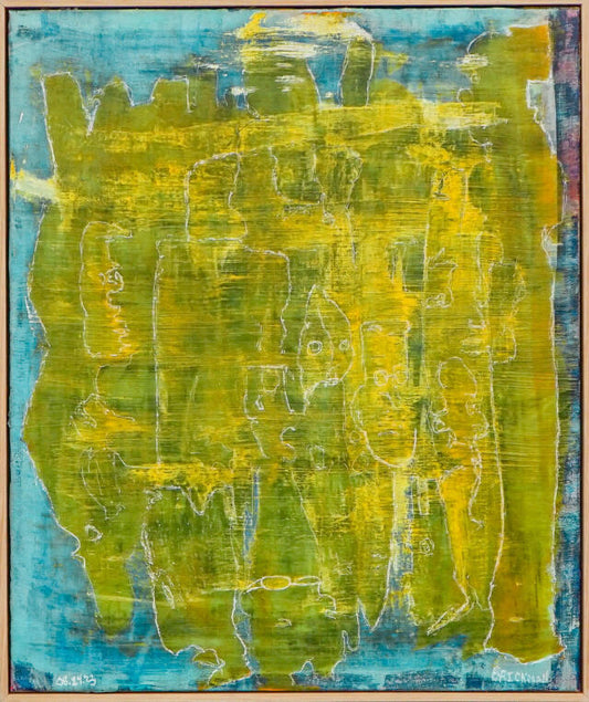 Acrylic on stretched canvas framed with teak wood